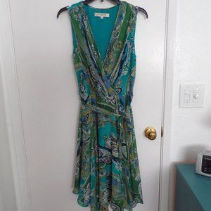 Evan Picone Blue & Green Faux Wrap Dress